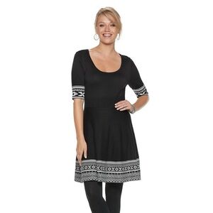 Black and White Patterned Women's Sweater Dress